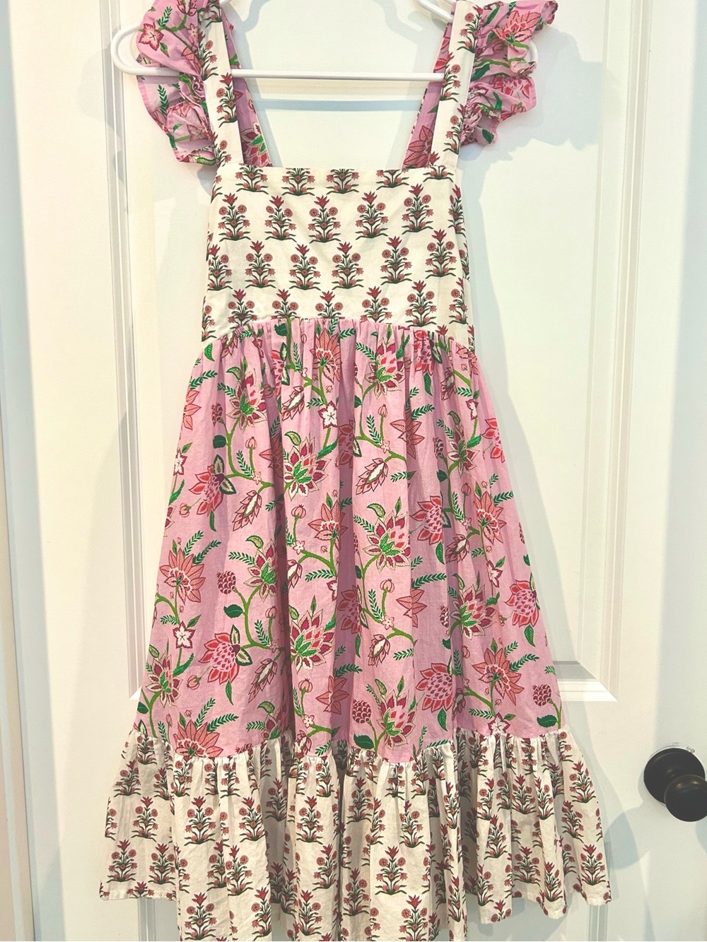 NEW XS Nordstrom Talisman Zoe Ruffle Midi Dress Pink Strawberry Fields Print